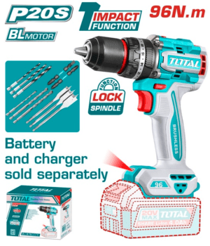 TIDLI209681 شنيور بطارية 20 فولت 96 نيوتن دقاق بدون بطارية و شاحن