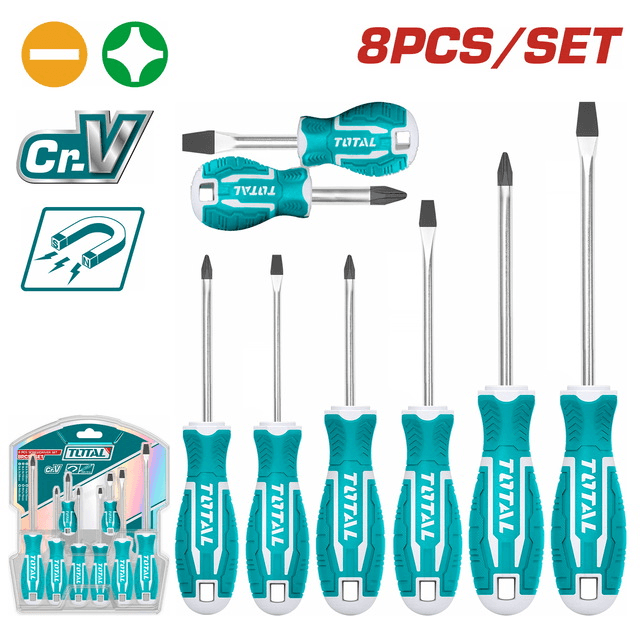 THT250608  TOTAL 8 Pcs screwdriver set طقم مفك ٨ قطع