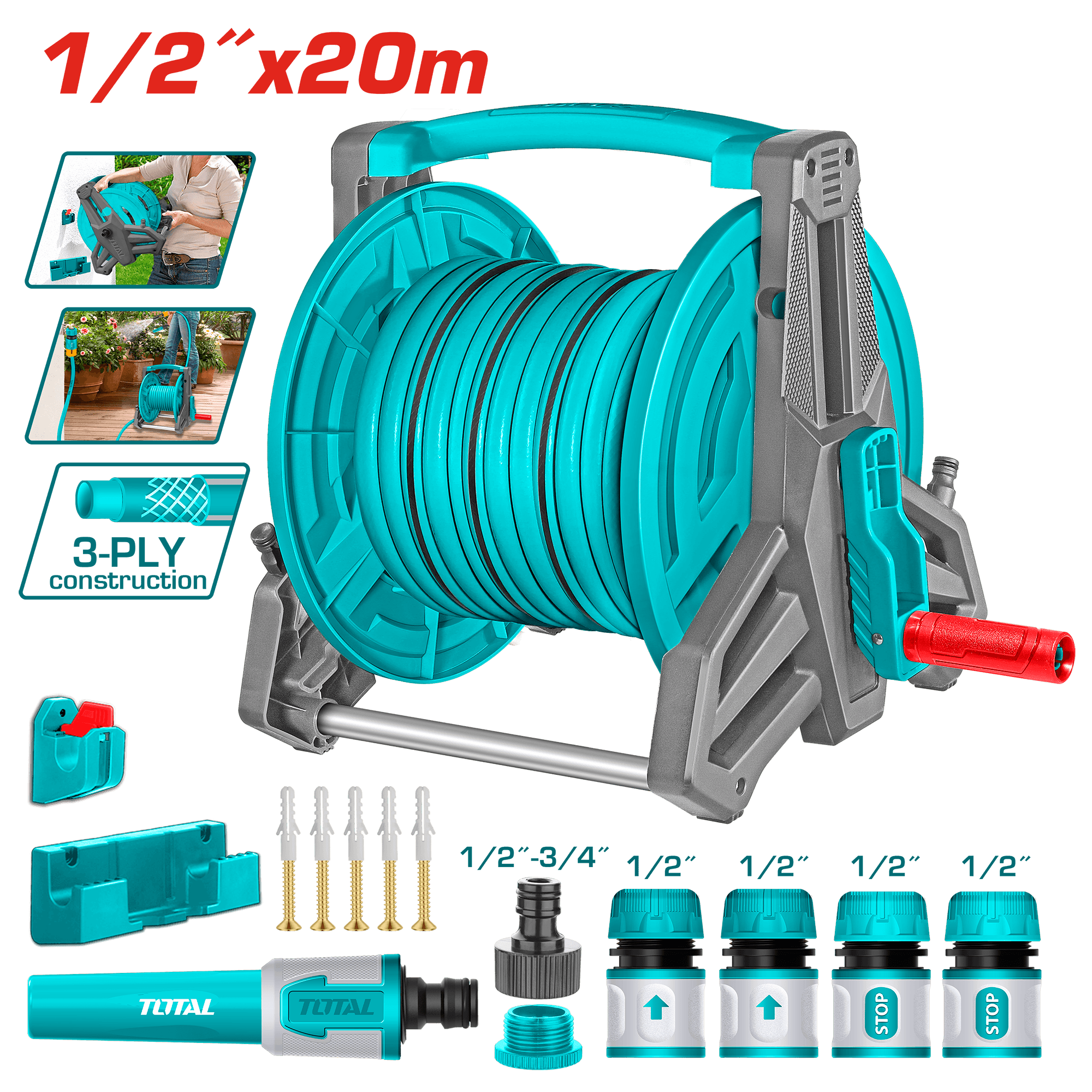 thhr20124 بكره خرطوم 20 متر نص بوصه بالحامل والوصلات