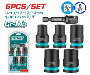 توتال تولز طقم لقم تصادمية 3/8 بوصة مع ادابتور 6 قطع موديل THKISD38062
